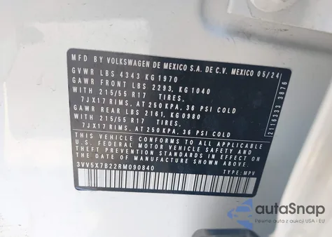 2024 Volkswagen Taos 1.5T S from USA, damaged, VIN 3VV5X7B22RM090840